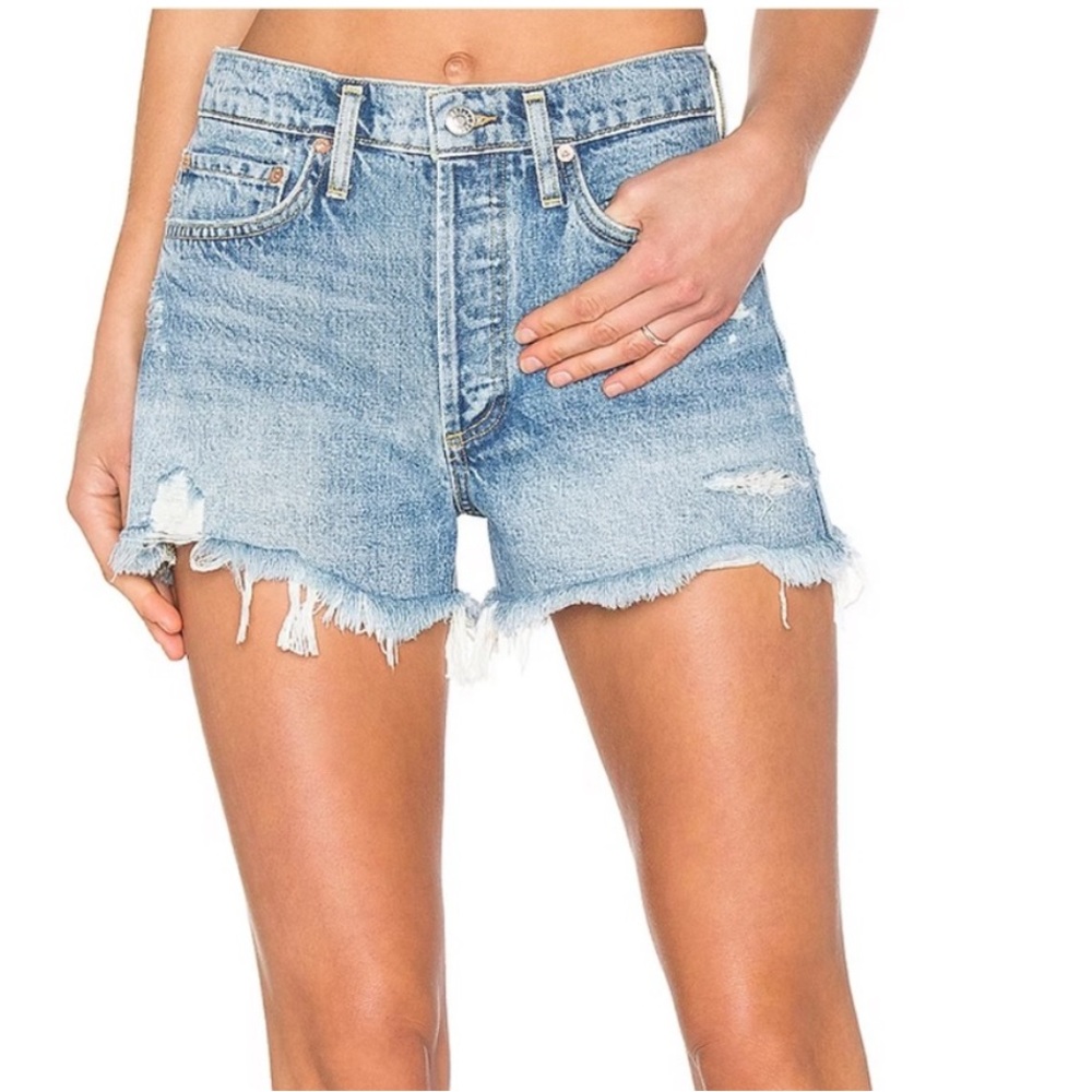 Agolde Parker Vintage Cut Off Denim Jean Shorts Swapmeet Light Wash Blue Size 31